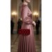Evening Bag - Satin Embellished w/ Flower Rhinestones - Burgundy - BG-38044BUR